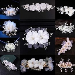 Headbands Flower Hair Womens Wedding Hair Accessories White Lace Yarn Hair Clip Flower Pearl Bridal Head Artificial Pearl Jewelry Q240506