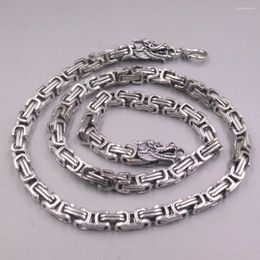 Chains Real Solid 925 Sterling Silver Chain Men Lucky Dragon 6mm Byzantine Necklace 99.5g/55cm