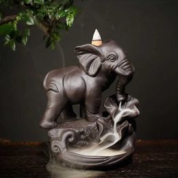Fragrance Lamps 1pc Backflow Incense Burner Elephant God Emblem Auspicious and Success Ceramic Cone Censer Burner Home Decor (Without Incense) T240505