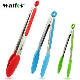 Accessories WALFOS Stainless Steel Silicone Kitchen Tongs BBQ Clip Salad Bread Cooking Food Serving Tongs Kitchen Tools