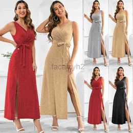 Basic Casual Dresses Designer Dress Summer Sleeveless V-Neck Shiny Dress Party Split Long Dress Plus Size Long skirt