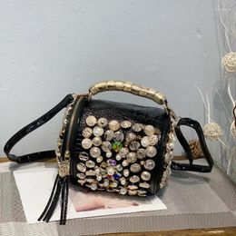 Drawstring Luxury Designer Handbags For Women In Trend Fashion High Grade Diamonds Pearl Tassel Barrel-shaped Shoulder Crossbody Bags