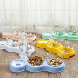 Feeders Pet Bowl Automatic Feeder Dog Cats Food Bowl with Water Dispenser Double Bowl Drinking Raised Stand Dish Bowls with Pet Supplies