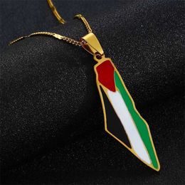 Pendant Necklaces Hot selling stainless steel Palestine Israel map flag pendant necklace for mens fashion Palestine national map Jewellery gift H240504
