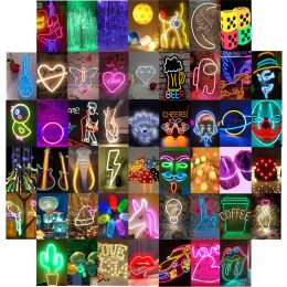 Stickers 50Pcs Neon Light Photo Series Set for Wall Collage Apply To Bar Cafe Wall Stickers Room Decor To Heighten The Atmosphere Props