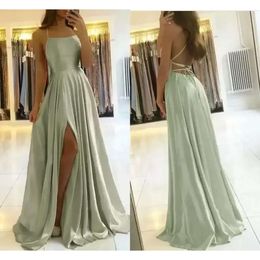 Green Backless Sexy Satin Evening Light Dresses Criss Cross Straps Floor Length Custom Made Prom Party Gown Formal Ocn Wear Vestidos Sleeveless Plus Size