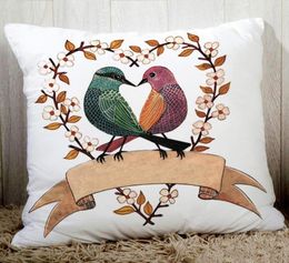 Lovely birds creative drawings sofa cushion cover fine polyester bedding pillowcase 45x45cm cartoon animals printed seat cushion8082527