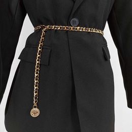 hion Accessories Fashion Gold Chain Womens Waist Metal Belt Womens High Quality Luxury Thin Belt Dress Coat Tight Chest Adjustable J240506