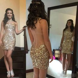 PROM PROM CHURO BAILHA lantejoulas de jóia cintilante Mini cauda de festa Vestidos de festa com zíper de miçangas Veja através de vestidos de noite sexy