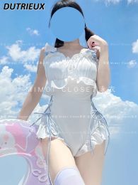 Suits Sweet Cute Girl Japanese Pure Desire Style White Swimsuit Seaside Hot Spring Swimwear Women's Sleeveless Slim Bathing Suit