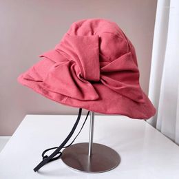 Berets Bucket Hat Women Summer Sun Protection Wide Brim Flower String Cap Accessory For Beach Holiday Outdoor