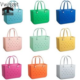 Large Boggs Beach Bag Summer EVA Beach Basket Womens Picnic Handbag Hole Waterproof Handbag Shopping Shoulder Bag 240426