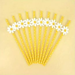 Disposable Cups Straws 20Pcs Eco-friendly Heart Paper Degradable Pink/yellow Daisy Flower 6mm Drinking Straw Drink