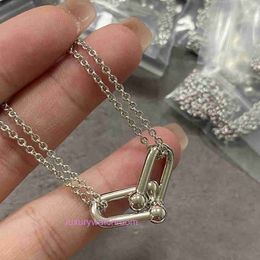 Luxury Tiifeniy Designer Pendant Necklaces 925 Sterling Silver Double Ring Horseshoe Buckle Necklace Plated with 18K Gold Glossy Surface Collar Chain Precision Hi