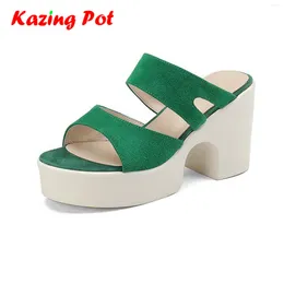 Sandals Krazing Pot Kid Suede Mules Super High Heels Peep Toe Slip On Summer Luxury Elegant Platform Flip Flop Modern Women Ins