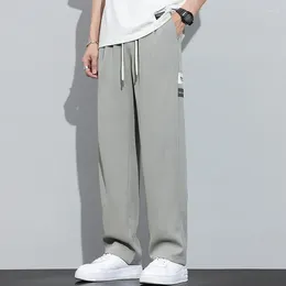 Men's Pants Summer Straight Loose Thin Ice Silk Wide Leg Sports Trousers Slim Fit Stretch Gray Casual Streetwear