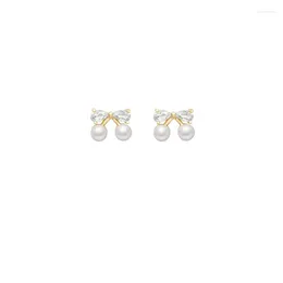 Stud Earrings Silver Needle Bow For Women Light Luxury High Design Zircon Fashion Korean Jewelry