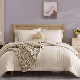 Duvet Cover Comforter Sets, Bedding 7 Pieces, All Seasons Comforters, Fluffy Set Warm Bed in A Bag Queen with Sheets ( Apricot Beige, Queen, 90''x90'')