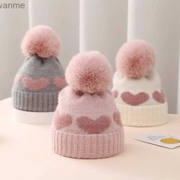 Caps Hats Autumn winter baby knitted hats soft fluffy newborn bikini hats cute hearts crochet warm baby hats WX