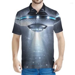 Men's Polos In UFO Alien Pattern Polo Shirt Men Clothing Summer Harajuku Short Sleeves Tees Casual 3d Printed Cartoon Kids T-Shirts