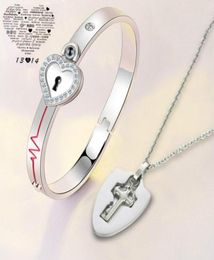 Concentric Lock Bracelet Key Necklace Set for Men And Women Couple Titanium Steel Jewellery Set Fashion Party Jewellery Boys Girls9402454