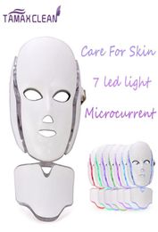LM001 MOQ 1 pc 7 LED lights Pon Therapy Beauty PDT Machine Skin Rejuvenation LED Facial Neck Mask With Microcurrent For skin wh9788628