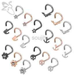 Body Arts ZS 3pcs/lot 20G Bat Skull Cat Small Nose Rings For Women Stainless Steel Nose Studs 3 Colour Crystal Nostril Piercings Christmas d240503