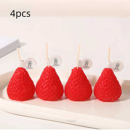 3PCS Candles 4pcs Strawberry-Shaped Miniature Scented Candles Realistic Fruit-Scented Aromatherapy Candles Perfect as a Trendy Photo Prop