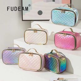 Cosmetic Organizer FUDEAM Leather Argyle Portable Women Cosmetic Bag Multifunction Waterproof Travel Storage Organize Handbag Female Makeup Case Y240503