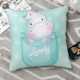 Pillow Cute Lovely Animal Cartoon Baby Hippo Polyester Cover For Bedroom Decorative Washable Hug Pillowcase