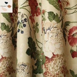 Curtains European Style Curtains for Living Dining Room Bedroom American Pastoral Flowers Printing Door Window Curtain Room Decor