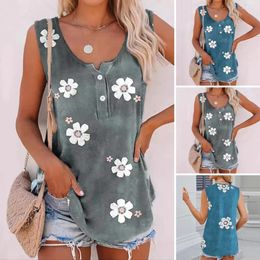 Women's Tanks Top Floral Print Tank Tops For Women Summer Streetwear Tunic Vest With Buttons Neckline Flowy Loose Fit Crewneck
