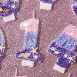 3PCS Candles Ocean Mermaid Cake Decoration Digital Shape Candle Pink Purple Decorative Candle Girls Birthday Party Cake Decoration Topper