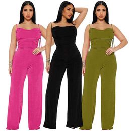 Women's Jumpsuits & Rompers Designer pants Women's 24 New Low cut Pleated Strap Sexy jumpsuit Sexy pants