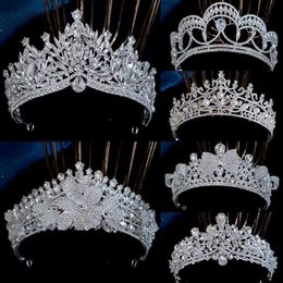 Headbands KMVEXO Luxury Silver Crystal Bridal Headpiece Crown Rhinestone Finish Diamond Necklace Headpiece Wedding Hair Accessories Q240506