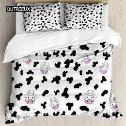 Set Cow Print Duvet Cover Set Animal Cow Doodle Cartoon Drawing Farming Husbandry Polyester Duvet Cover Set Double Queen King Size Sheer Curtains