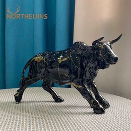 Decorative Objects Figurines NORTHEUINS 285cm Resin Paint Bull Statues Feng Shui Luxury Modern Design Home Decor Art Miniature Sculptures Collection Objects T240