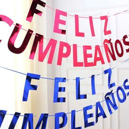 Banner Flags New Spanish Happy Birthday Letter Banner Pull Flag Birthday Party Atmosphere Decoration Pull Flower S1251