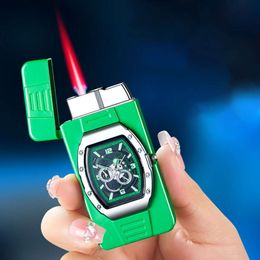 Quartz Dial Luminous Watch Butane Gas Unfilled Lighter Red Flame Or Blue Flame Windproof Jet Cigarette Lighter