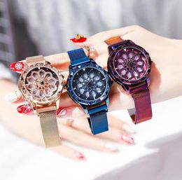Women 360 Degree Rotation Watches Luxury Gold Diamond Magnet Starry Sky Ladies Watch Fashion Geometric Quartz Wrist Wristwatches1246087