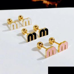Stud Stainless Steel Letter M Luxury Designer Earrings For Women Fashion Brand Jewelry Delicate Cute Tiny Earring Earings Ear Drop De Dh2Gy