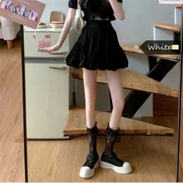 Skirts Spring Summer White High Waist Flower Style Short Skirts Korean Women Irregular Pleated Puffy Black White Skirt Womens