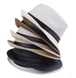 Fashion Men Women Straw Hats Soft Fedora Panama Hats Outdoor Stingy Brim Caps Jazz Straw Hat Outdoor Sun Hat 7 Colours Choose6159562