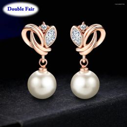 Dangle Earrings Crystal Drop/Dangle Rose Gold Colour Silver Tone Fashion Zirconia Earring For Women Pearl Beads Jewellery DWE166