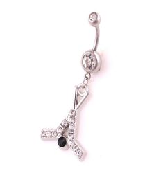 New Arrival Crystals Hockey Sticks And Puck Shape Navel Piercing Belly Button Rings Body Women Jewelry5738669