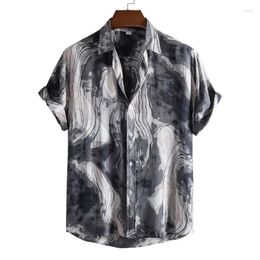 Men's Casual Shirts 2024 Men Hawaiian Button Musical Instruments Printed Short-sleeve Beach Blouses Tops Camicias