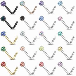 Body Arts AOEDEJ 18/20G Gold Plated Nose Studs Jewellery Women Shiny Crystal Nostril Piercing Set Stainless Steel L Shape Nostril Piercings d240503