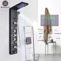 LED Light Shower Panel Waterfall Rain Faucet Set SPA Massage Jet Bath Column Mixer Tap Tower 211229215n5537739