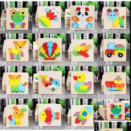 Party Favor Baby Jigsaw Style Wooden 3D 18 Toys For Children Cartoon Animal Traffic Puzzles Intelligence Kids Early Educational Trai Dh6Rp