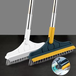 Brushes Rotating Floor Scrub Brush Long Handle Windows Squeegee Stiff Bristle Broom Mop 2In1 for Bathroom Kitchen Floor Crevice Cleaning